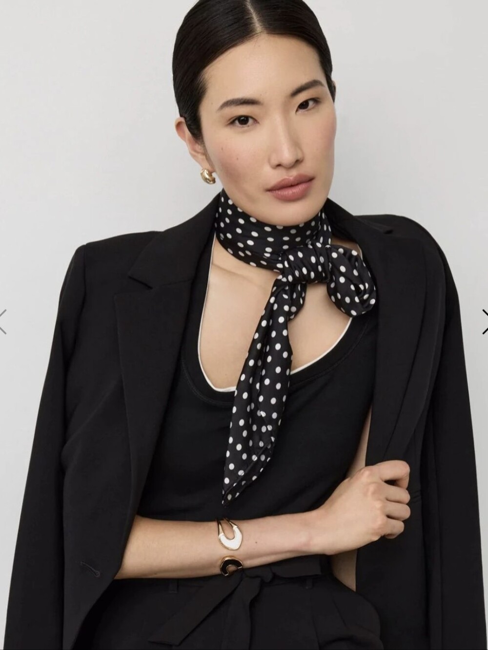 WHBM Black Polka Dot Silk Neck Scarf - Women Accessories